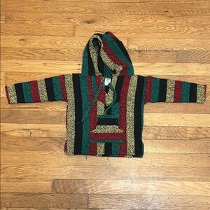Red, Green and Yellow Striped Pullover Jacket with Hood